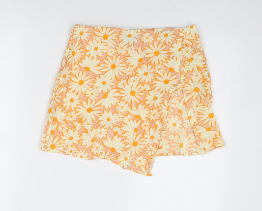 Reclaimed Vintage Womens Orange Floral Cotton A-Line Skirt Size 10 Zip
