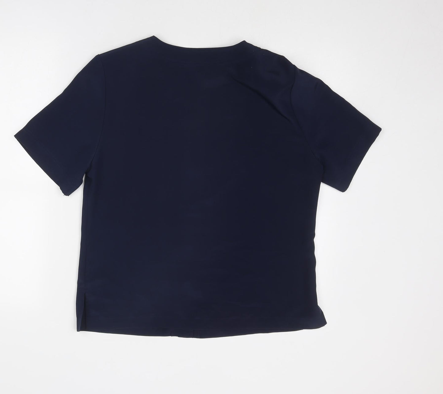 Feminella Womens Blue Polyester Basic Button-Up Size 12 Round Neck