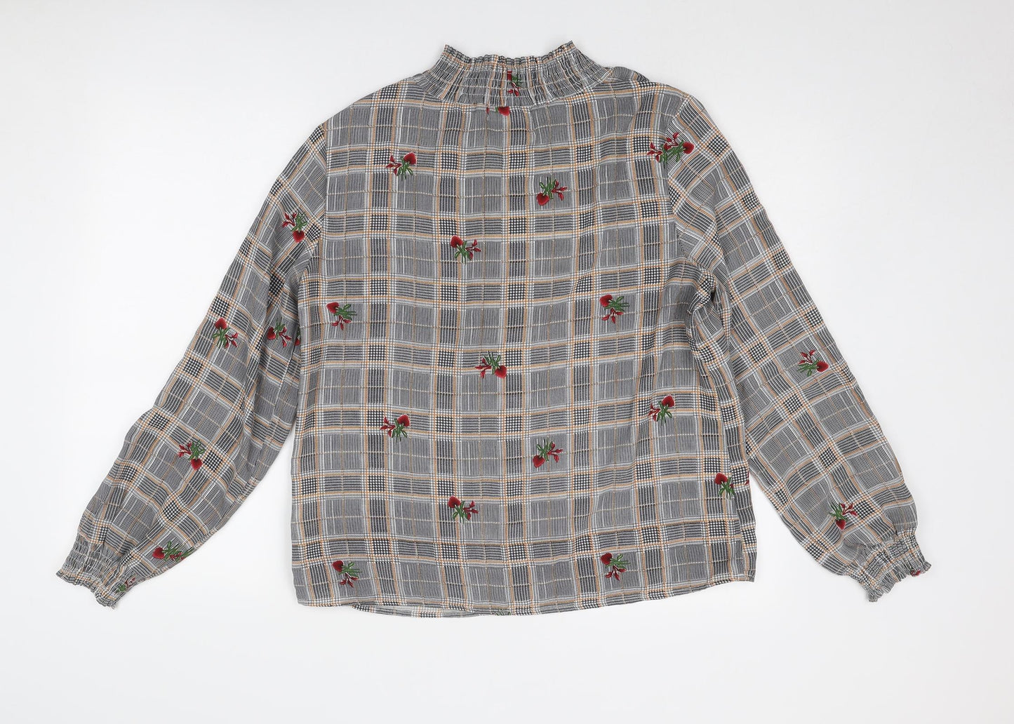 Franesa Womens Grey Check Polyester Basic Blouse Size M High Neck