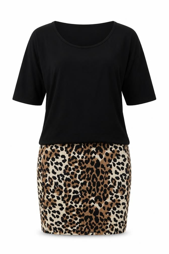 NEXT Womens Black Animal Print Viscose A-Line Size 10 Boat Neck Zip - Leopard Pattern