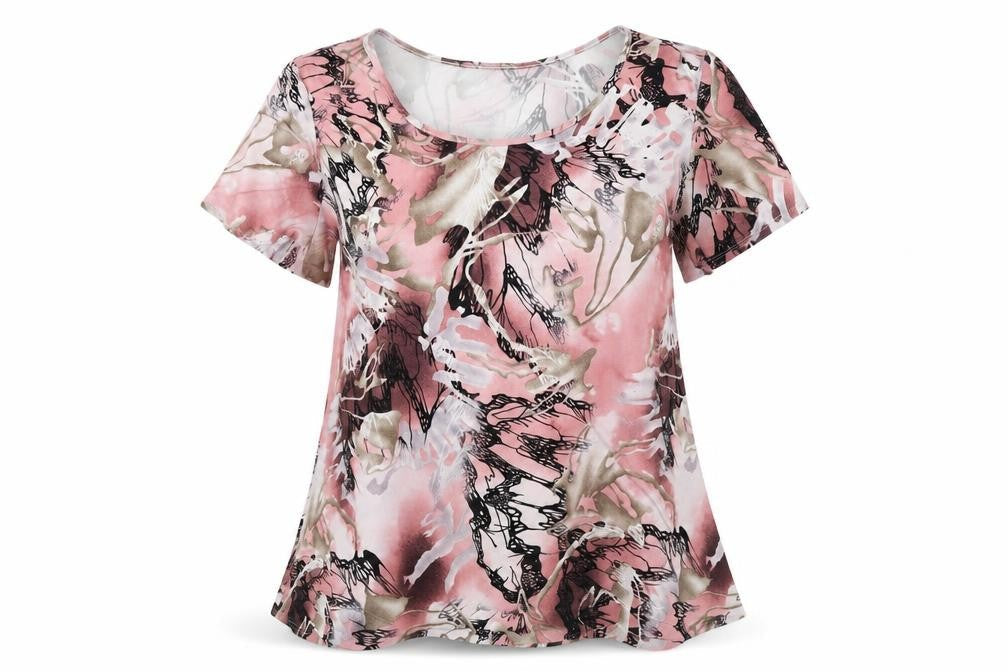 Saloos Womens Pink Geometric Polyester Basic Blouse Size 2XL Round Neck