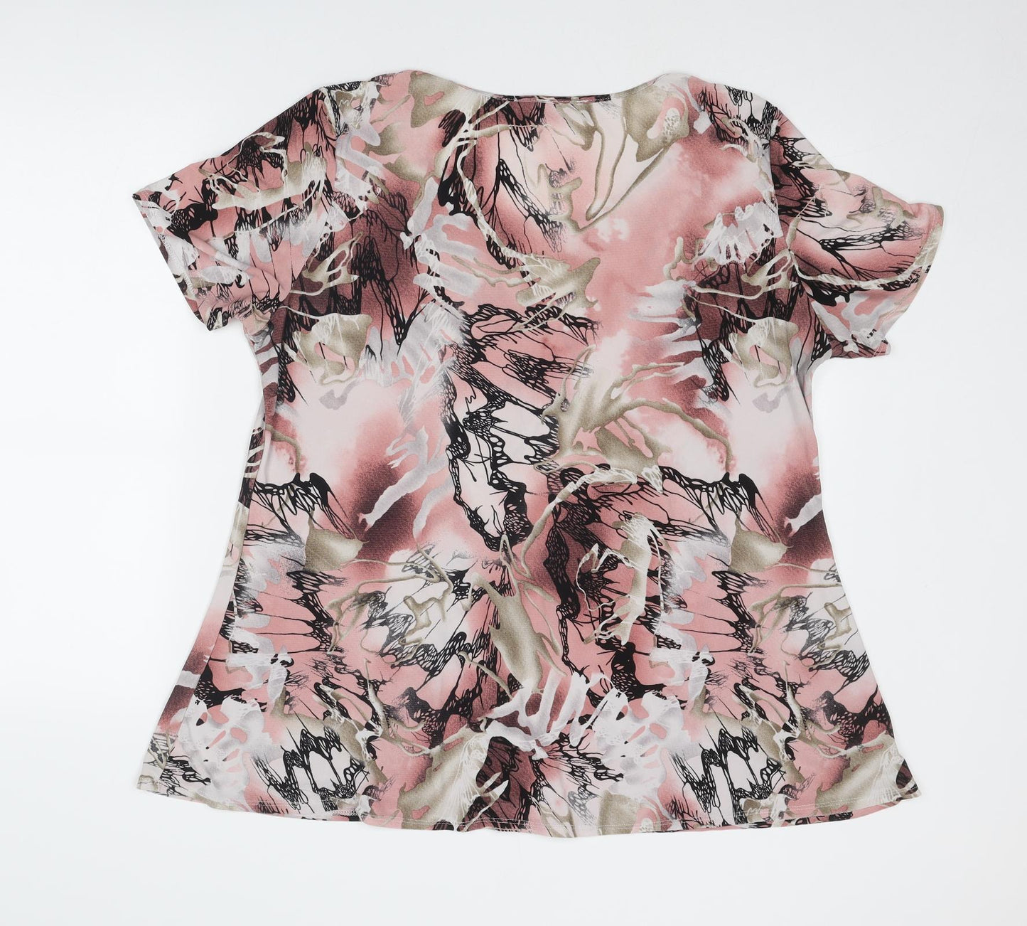 Saloos Womens Pink Geometric Polyester Basic Blouse Size 2XL Round Neck
