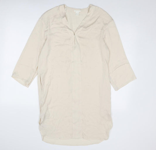H&M Womens Ivory Polyester Kaftan Size 6 V-Neck Pullover