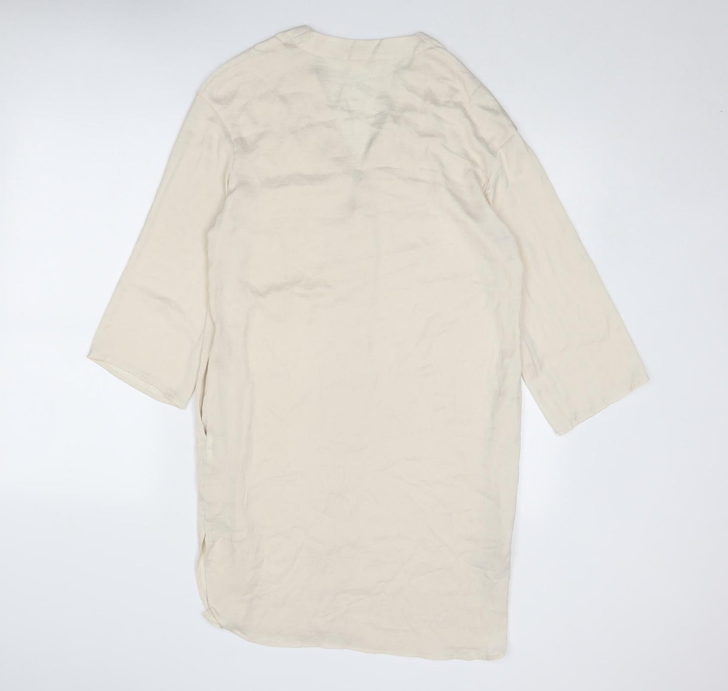 H&M Womens Ivory Polyester Kaftan Size 6 V-Neck Pullover