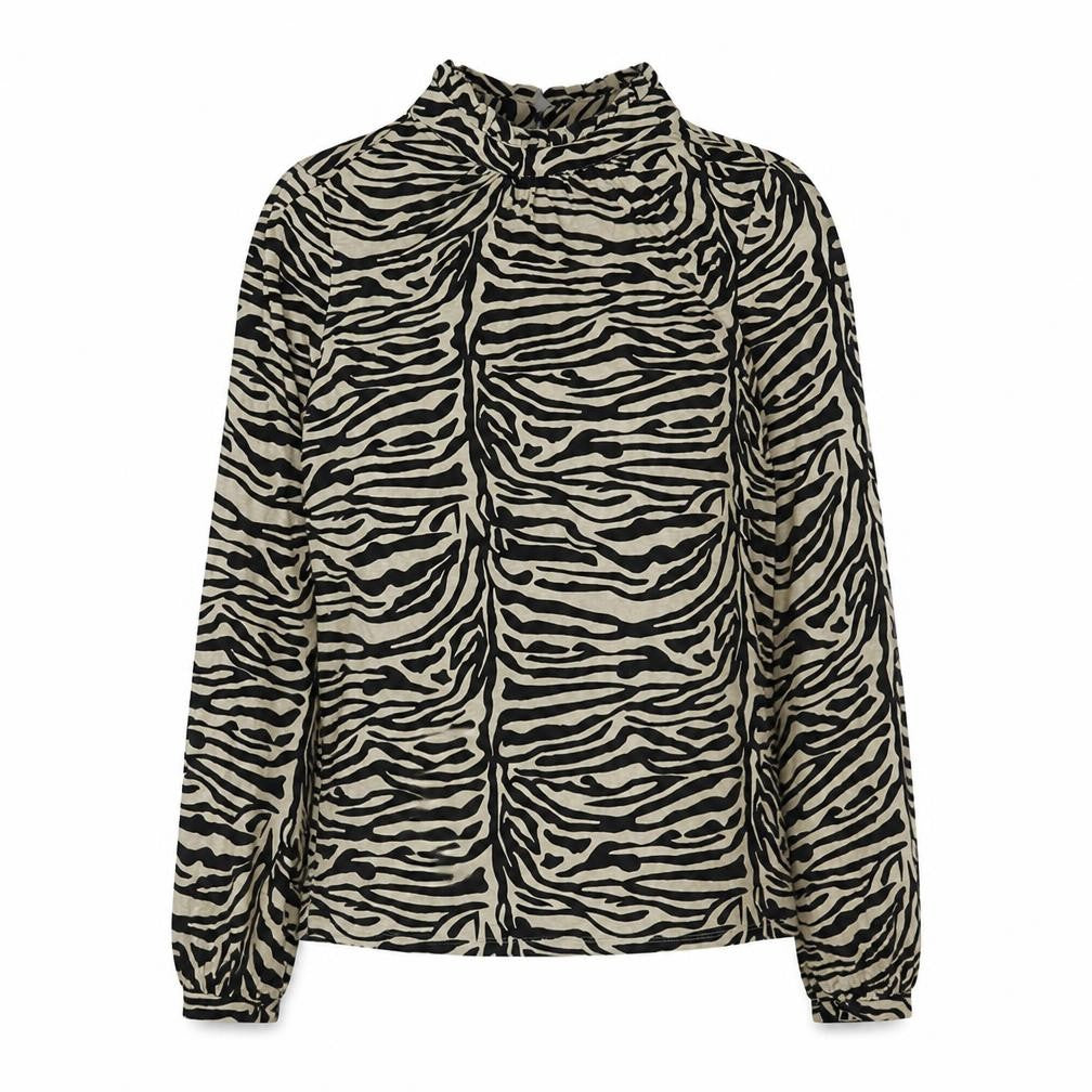 Soaked in Luxury Womens Beige Animal Print Viscose Basic T-Shirt Size S High Neck - Tiger Print