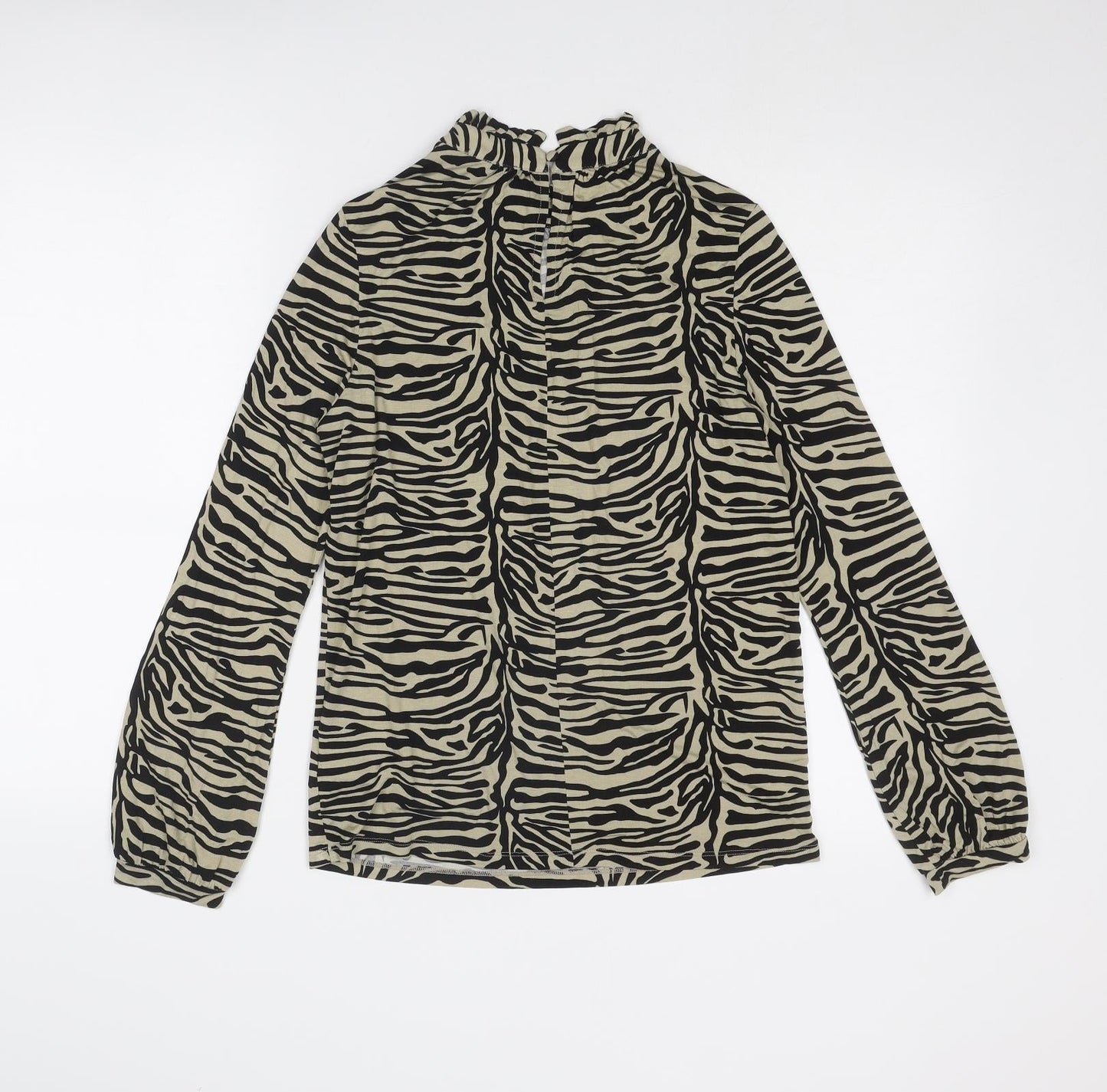 Soaked in Luxury Womens Beige Animal Print Viscose Basic T-Shirt Size S High Neck - Tiger Print
