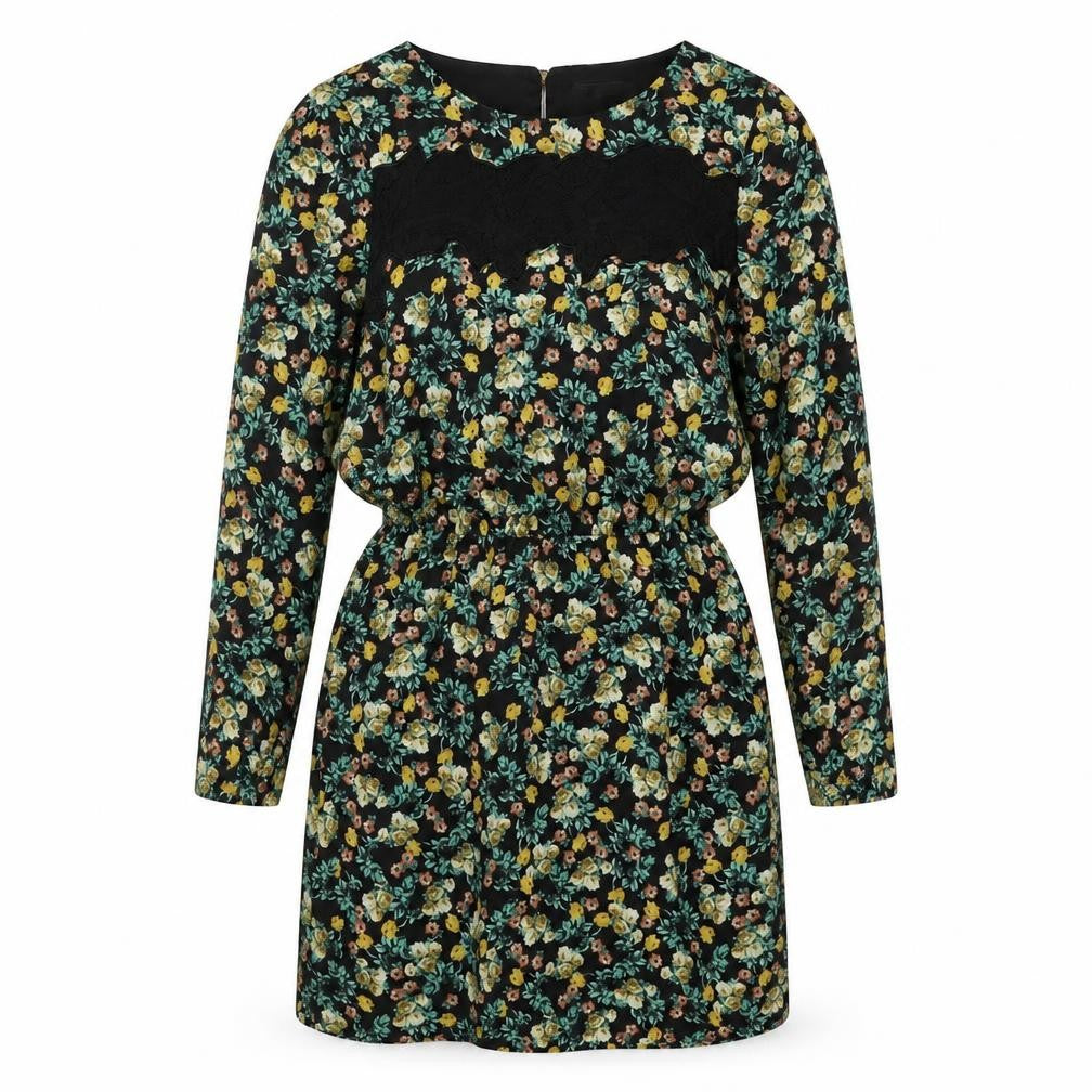Limited Edition Womens Black Floral Polyester A-Line Size 10 Round Neck Button