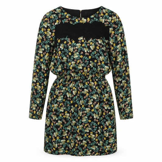 Limited Edition Womens Black Floral Polyester A-Line Size 10 Round Neck Button