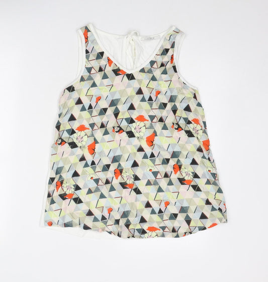 Maloka Womens Multicoloured Geometric Viscose Basic Tank Size 6 V-Neck