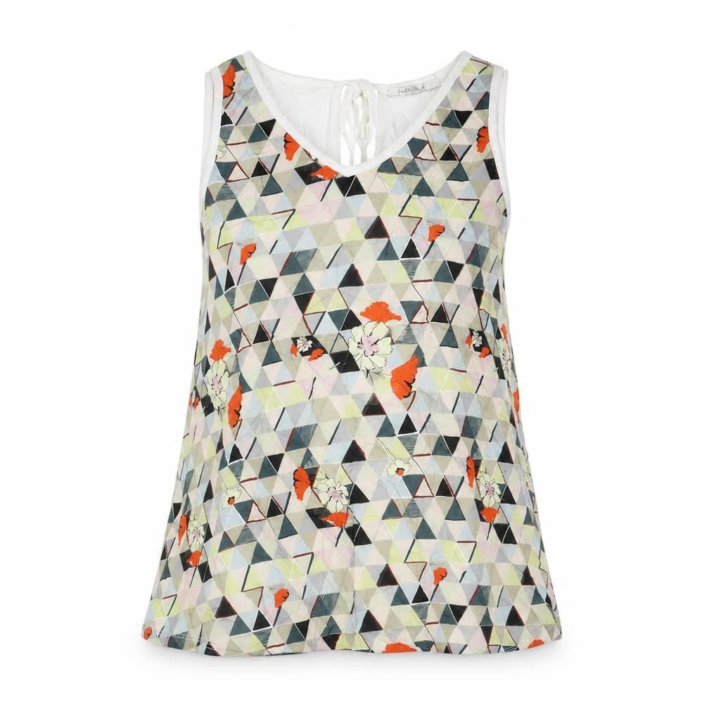 Maloka Womens Multicoloured Geometric Viscose Basic Tank Size 6 V-Neck