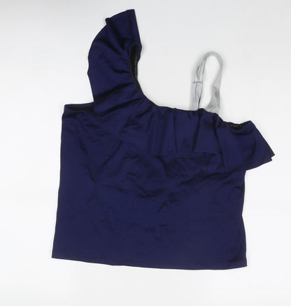 Additional front view of ASOS women’s blue polyester basic blouse, size UK 24, one shoulder