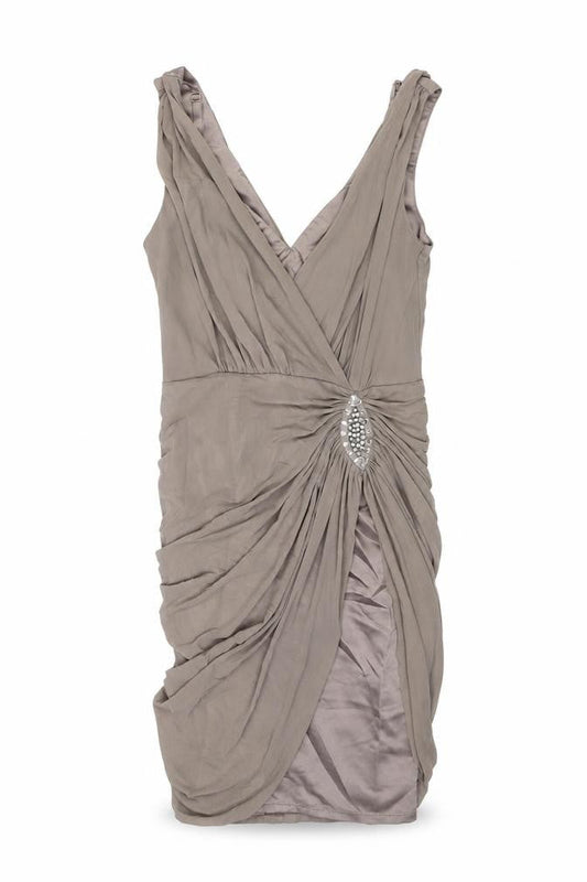 Lipsy Womens Beige Polyamide Slip Dress Size 8 V-Neck Zip
