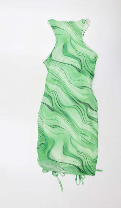 Back view of I SAW IT FIRST women’s green geometric polyester bodycon, size UK 4, round neck pullover