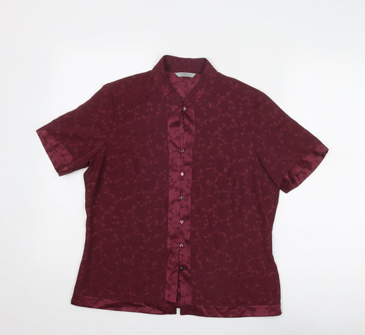 Marks and Spencer Womens Purple Floral Polyester Basic Button-Up Size 12 Round Neck