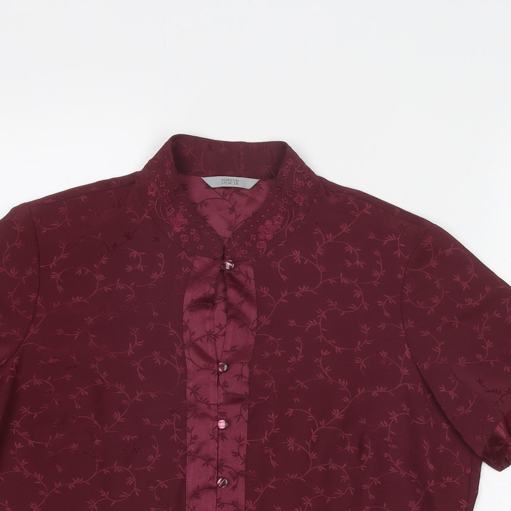 Marks and Spencer Womens Purple Floral Polyester Basic Button-Up Size 12 Round Neck