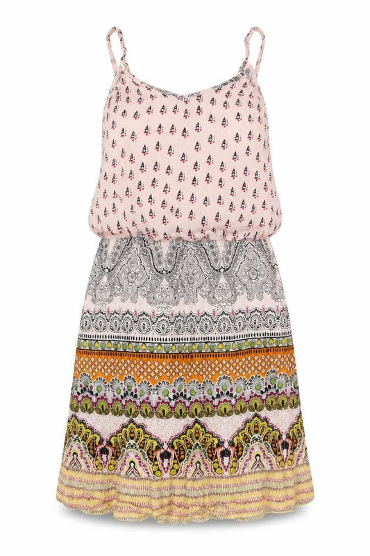 Brave Soul Womens Multicoloured Geometric Viscose Slip Dress Size M V-Neck Zip