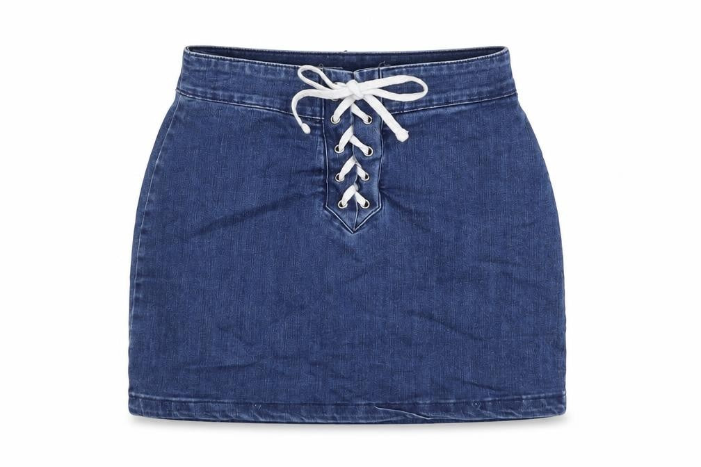 FOREVER 21 Womens Blue Cotton Mini Skirt Size S Zip