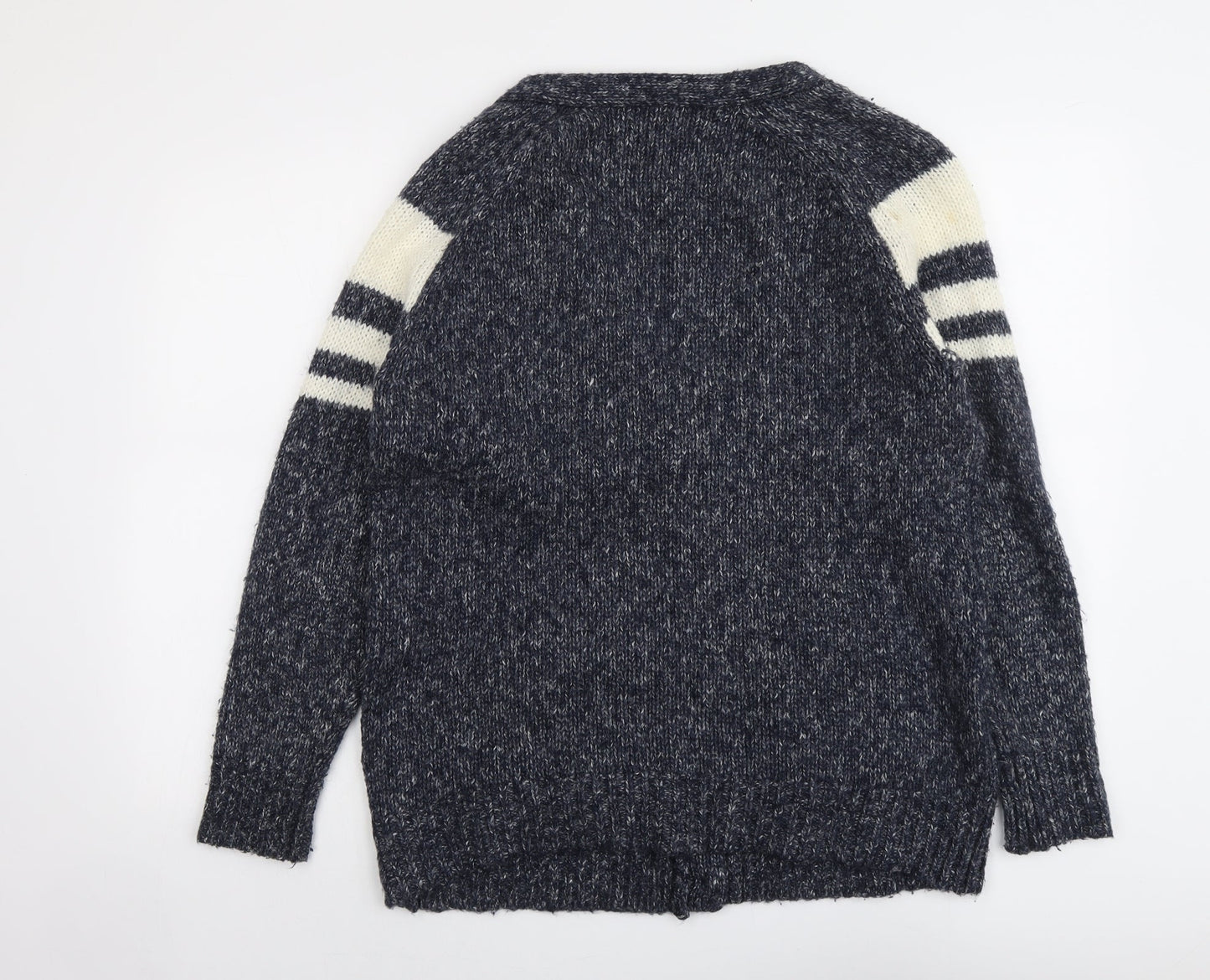 FOREVER 21 Womens Blue V-Neck Geometric Polyester Cardigan Jumper Size M