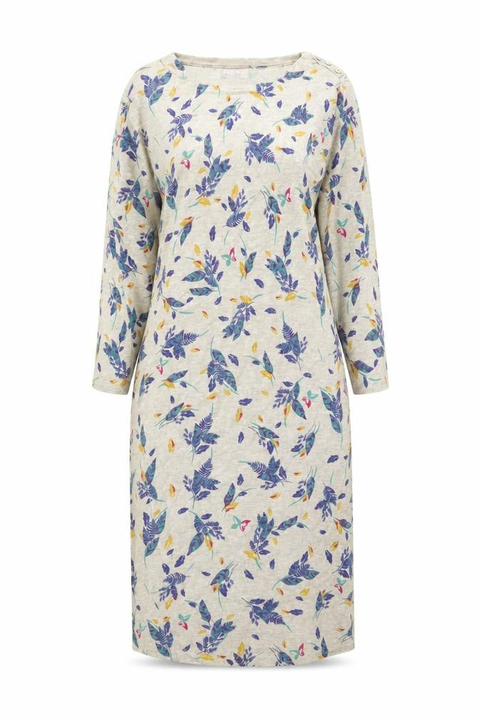 Marks & Spencer Womens Beige Floral Cotton Jumper Dress Size 8 Round Neck Pullover