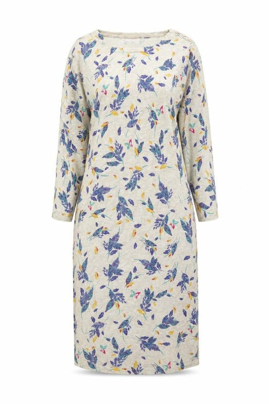 Marks & Spencer Womens Beige Floral Cotton Jumper Dress Size 8 Round Neck Pullover