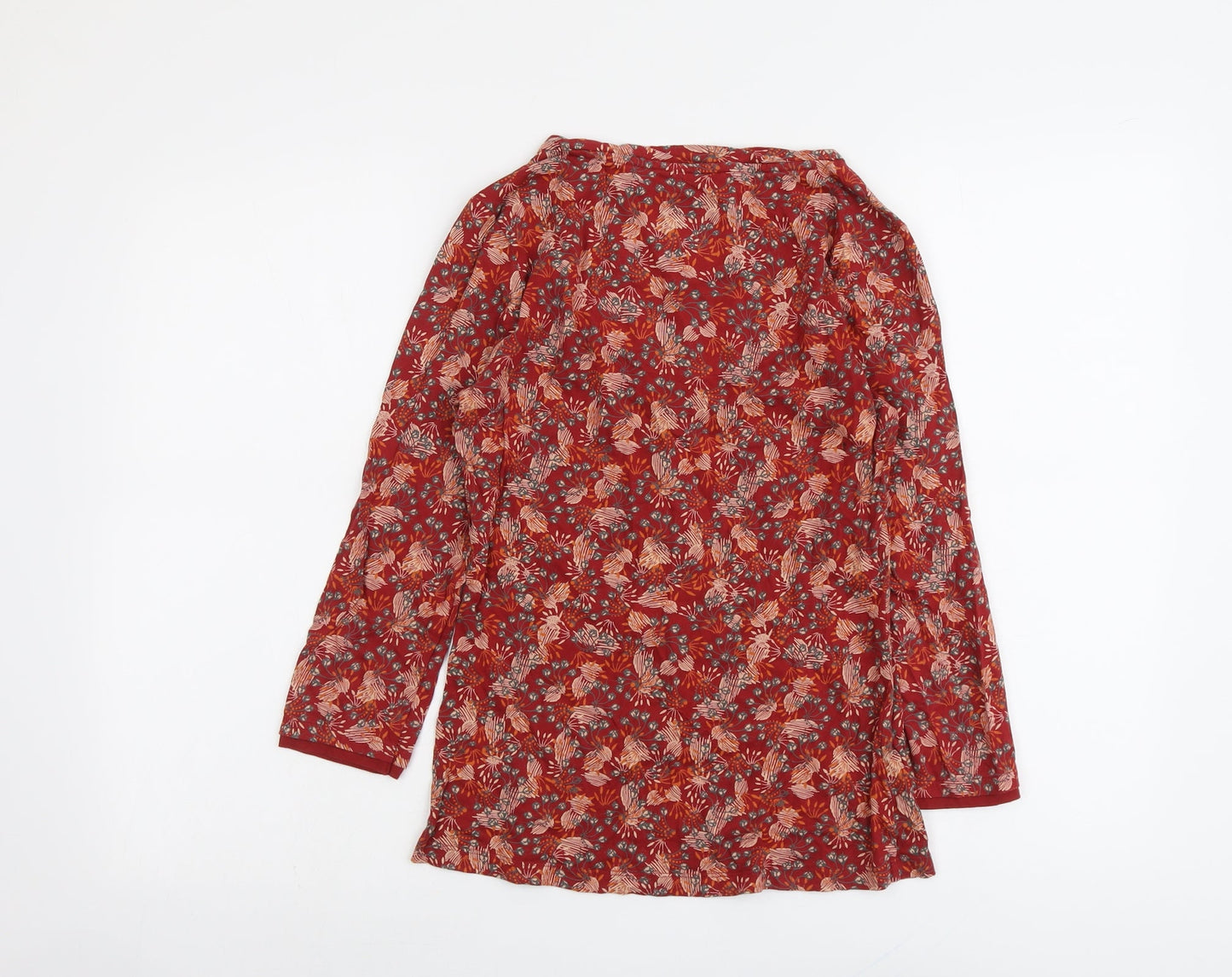 RJR.John Rocha Womens Red Geometric Cotton Basic Blouse Size 8 Scoop Neck