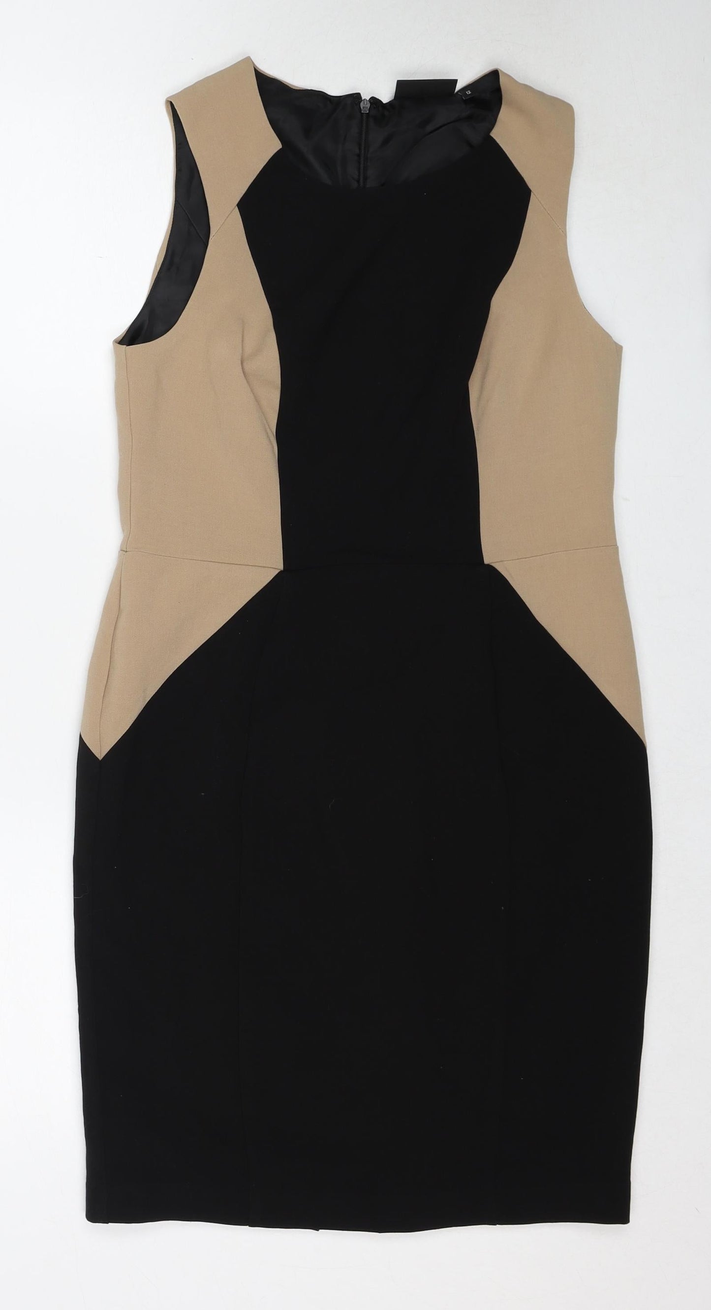 New Look Womens Black Colourblock Polyester Shift Size 12 Round Neck Zip