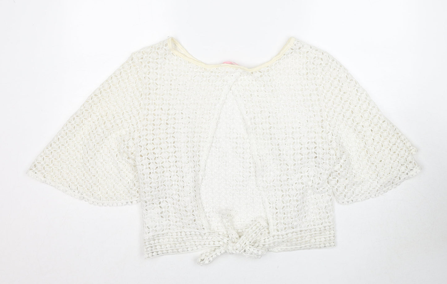 Fashion Womens White Polyester Basic Blouse Size XL Boat Neck - Open Back Angel Sleeve