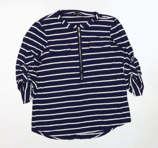 Cable & Gauge Womens Blue Striped Viscose Basic Blouse Size M Boat Neck