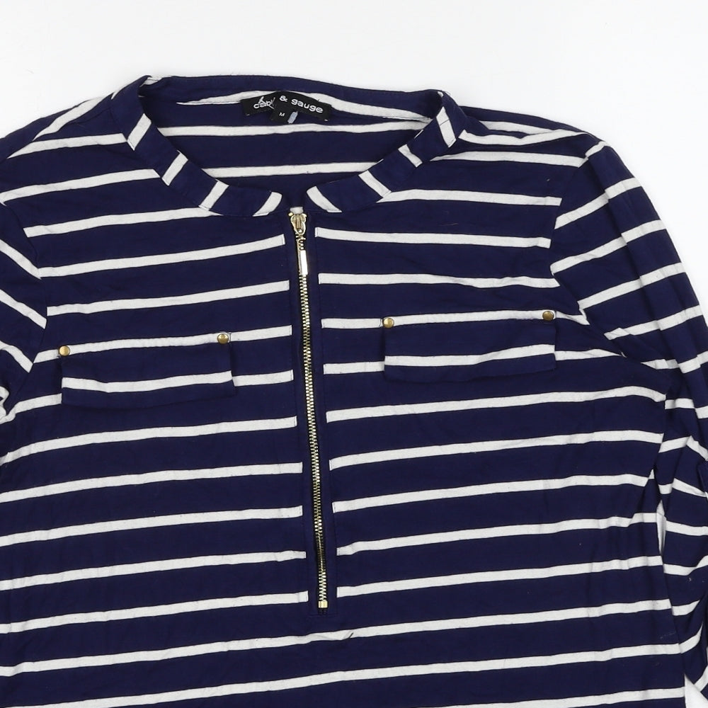Cable & Gauge Womens Blue Striped Viscose Basic Blouse Size M Boat Neck