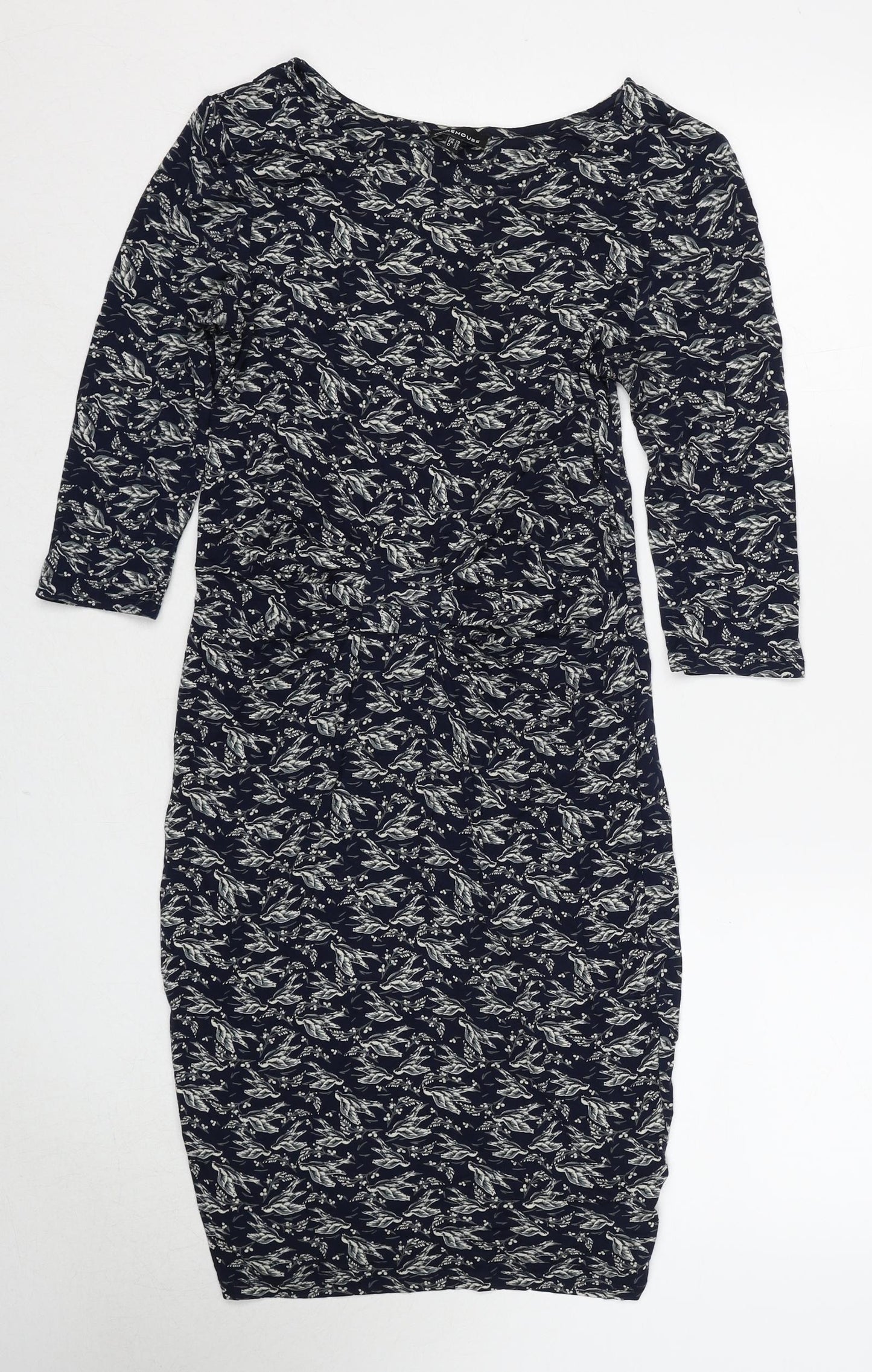 Warehouse Womens Blue Geometric Viscose A-Line Size 10 Round Neck Pullover