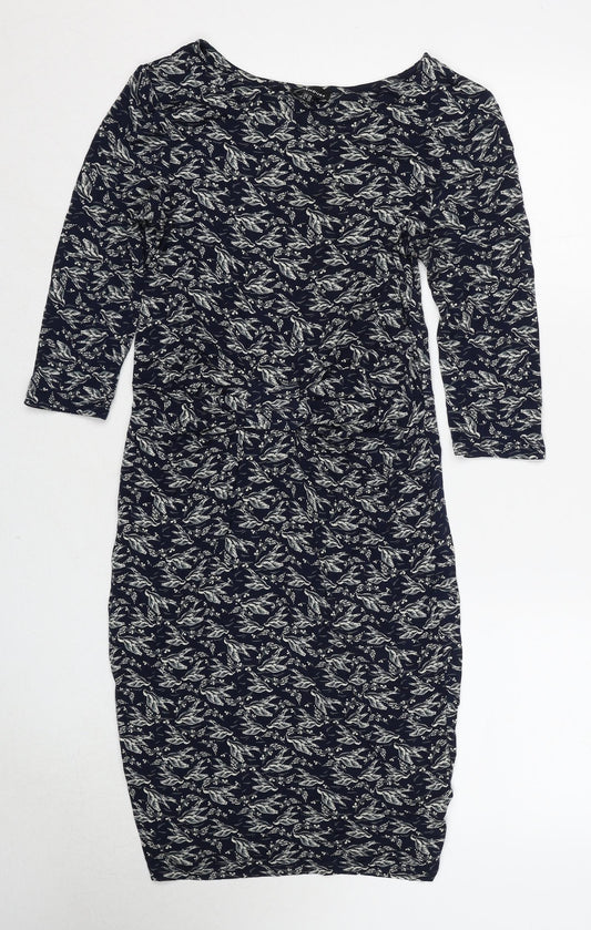 Warehouse Womens Blue Geometric Viscose A-Line Size 10 Round Neck Pullover