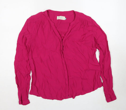 John Lewis Womens Pink Viscose Basic Button-Up Size 14 V-Neck