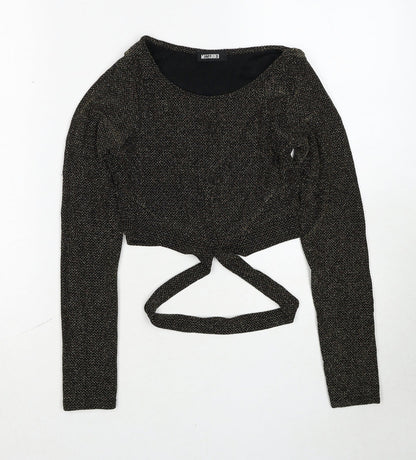 Additional front view of Missguided women’s gold round neck geometric polyester jumper, size UK 8