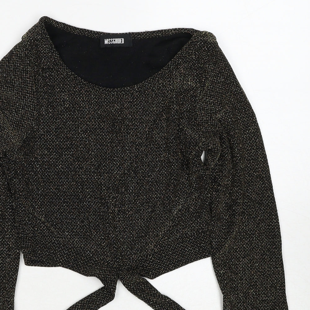 Missguided Womens Gold Round Neck Geometric Polyester Pullover Jumper Size 8
