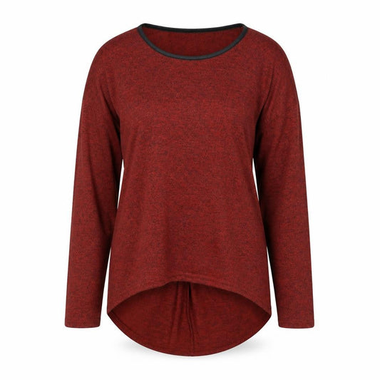Front view of Miss Selfridge women’s brown round neck geometric polyester jumper, size UK 8, - twist detail