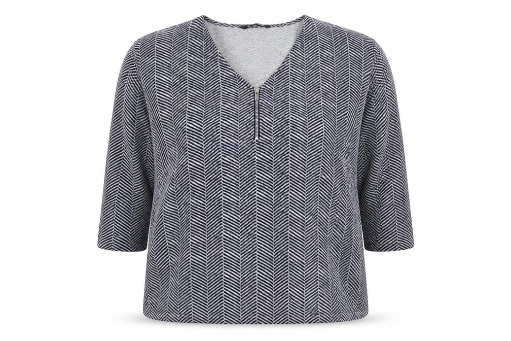 Bonmarché Womens Blue V-Neck Geometric Polyester Pullover Jumper Size 18
