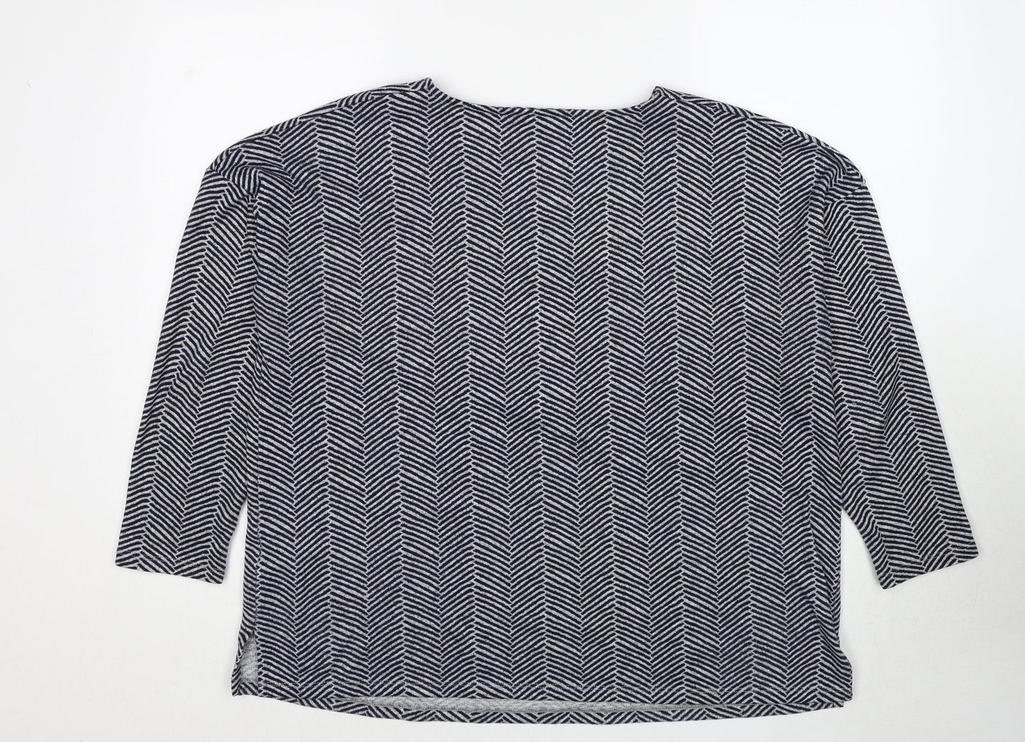 Bonmarché Womens Blue V-Neck Geometric Polyester Pullover Jumper Size 18