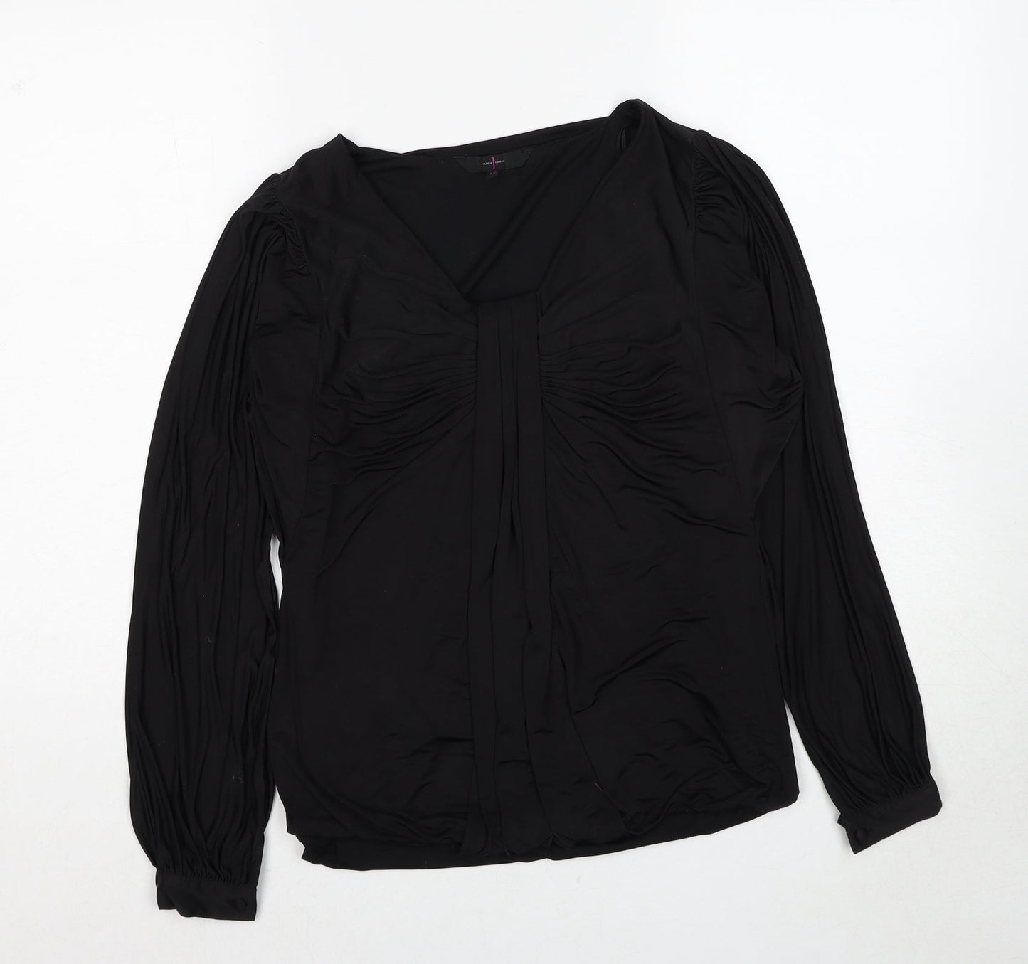Debenhams Womens Black Polyester Basic Blouse Size 10 V-Neck - Ruched Detail