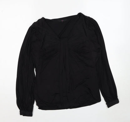 Debenhams Womens Black Polyester Basic Blouse Size 10 V-Neck - Ruched Detail