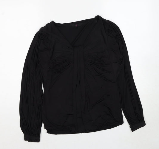 Debenhams Womens Black Polyester Basic Blouse Size 10 V-Neck - Ruched Detail
