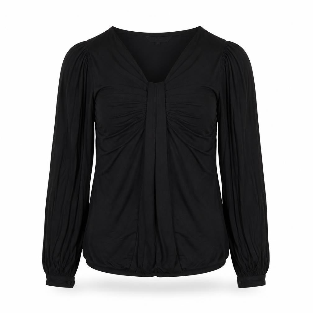 Debenhams Womens Black Polyester Basic Blouse Size 10 V-Neck - Ruched Detail