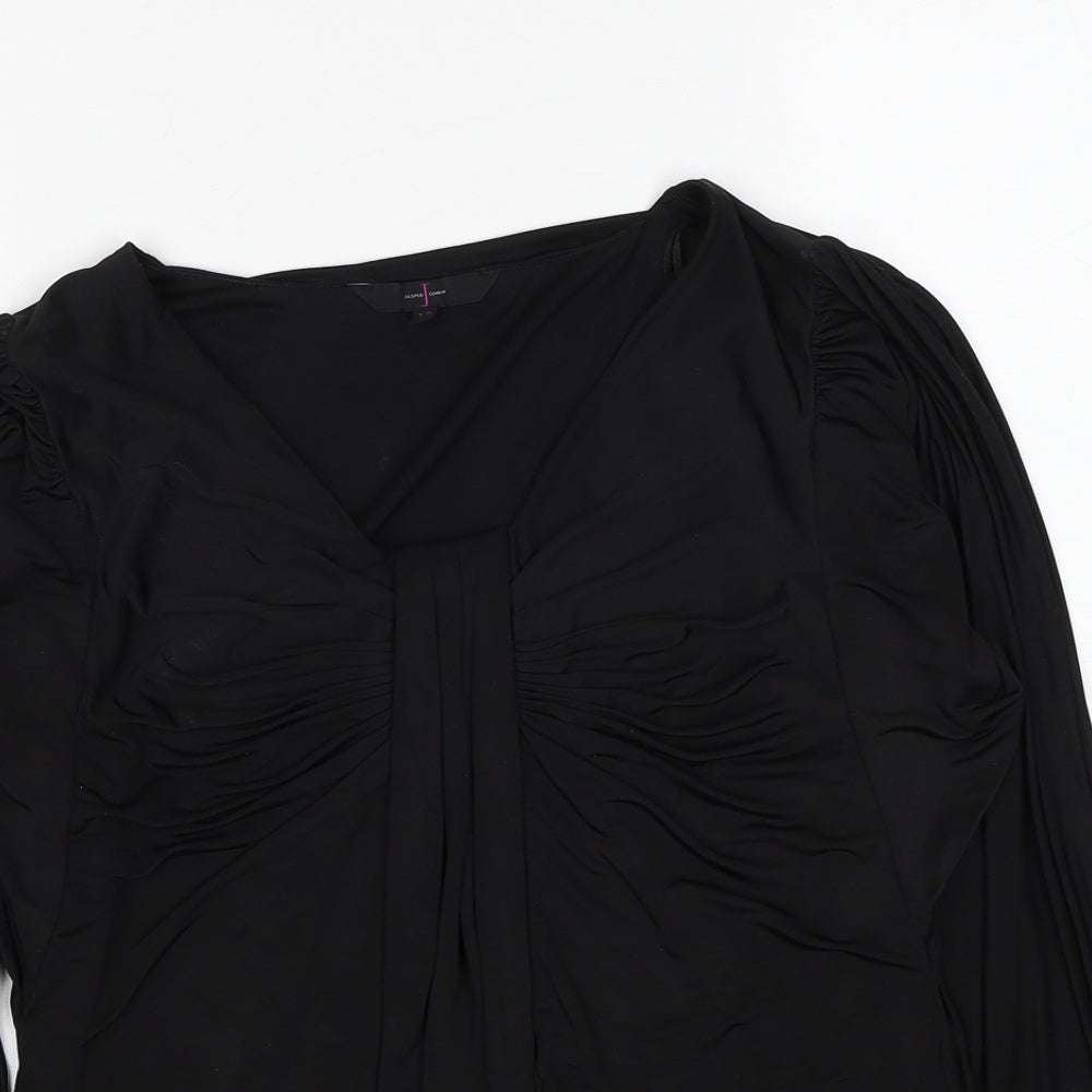 Debenhams Womens Black Polyester Basic Blouse Size 10 V-Neck - Ruched Detail