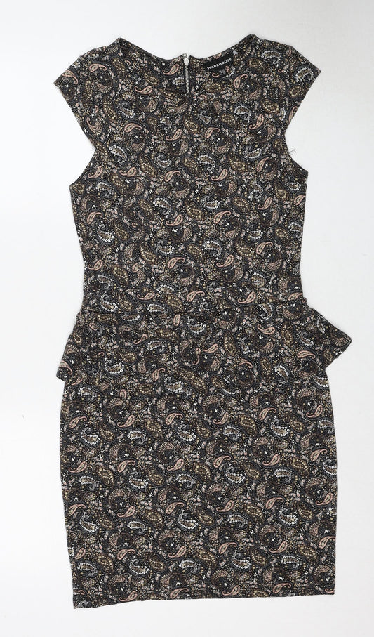 Warehouse Womens Multicoloured Paisley Viscose A-Line Size 12 Round Neck Zip