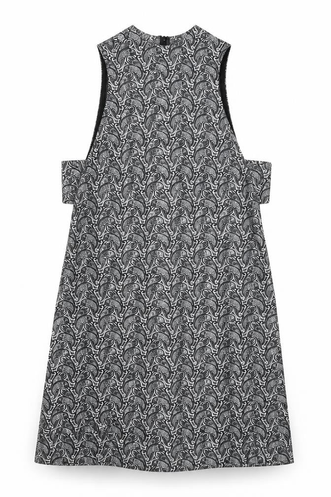 Topshop Womens Black Geometric Polyester A-Line Size 8 Round Neck Zip
