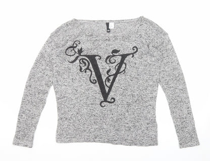 Divided by H&M Womens Grey Round Neck Viscose Pullover Jumper Size XS