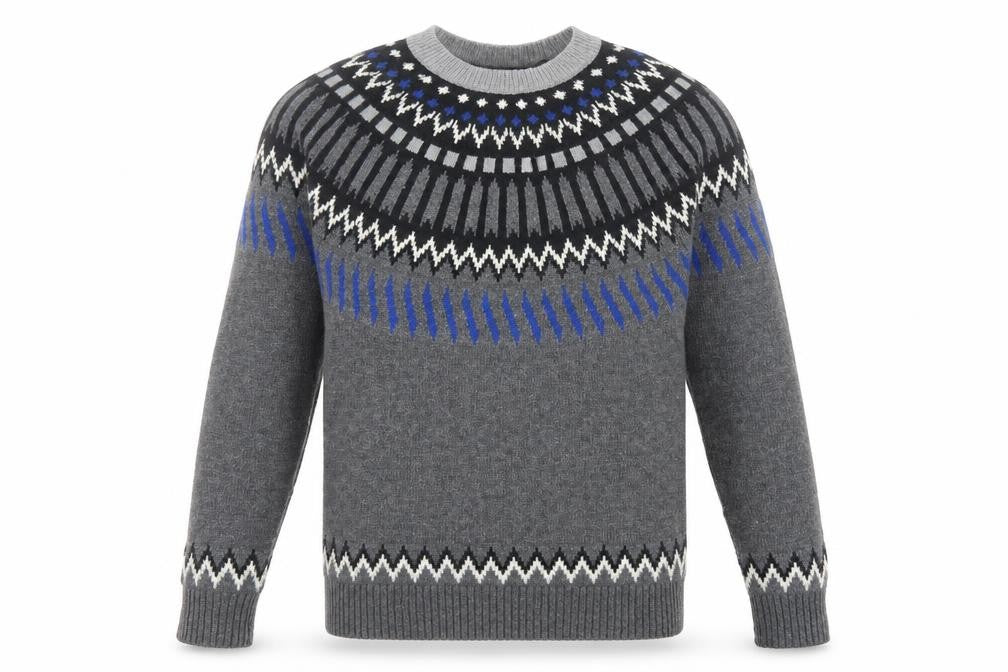 Mango Mens Grey Round Neck Fair Isle Wool Pullover Jumper Size S Long Sleeve