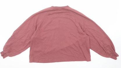 Back view of ASOS women’s purple cotton pullover sweatshirt, size UK 8, pullover