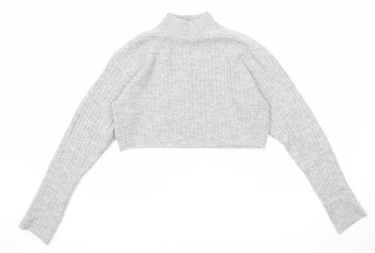 New Look Girls Grey Mock Neck Acrylic Pullover Jumper Size 10-11 Years Pullover - Cropped