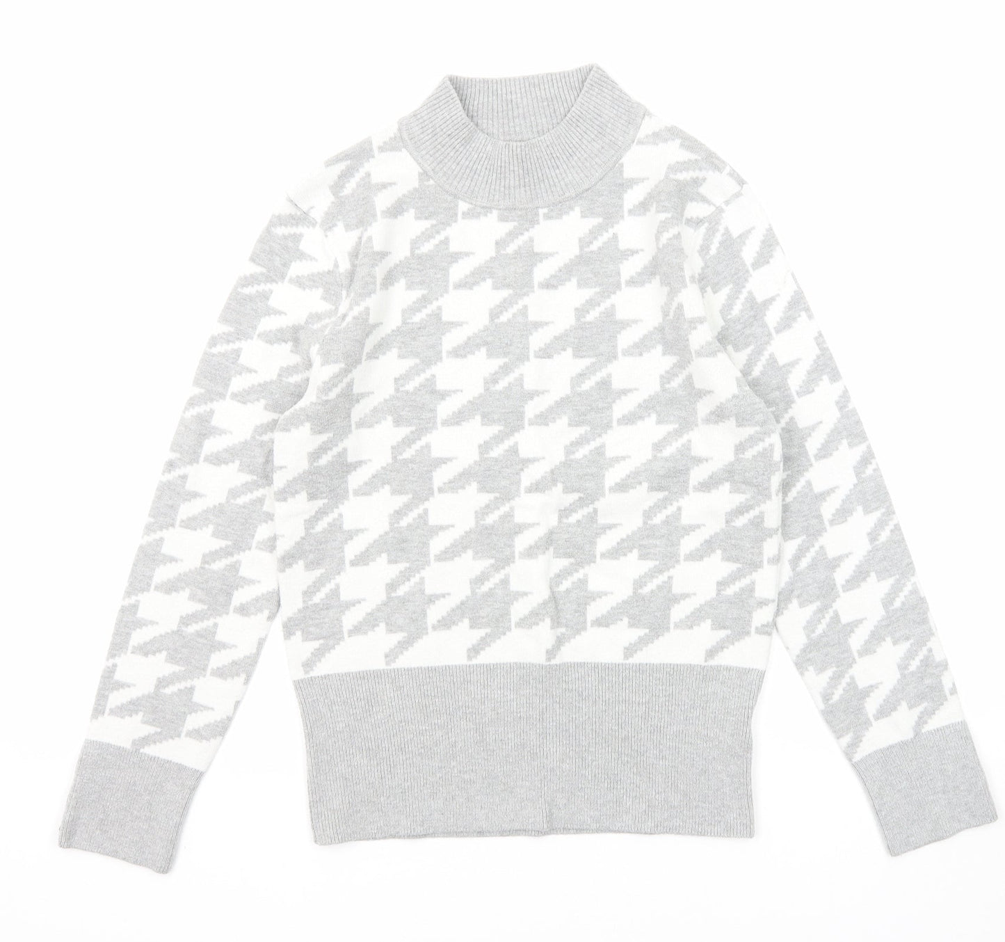 Marks and Spencer Womens Grey Mock Neck Geometric Viscose Pullover Jumper Size 12