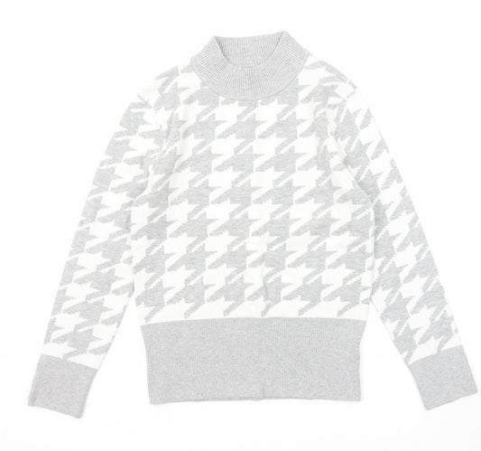 Marks and Spencer Womens Grey Mock Neck Geometric Viscose Pullover Jumper Size 12